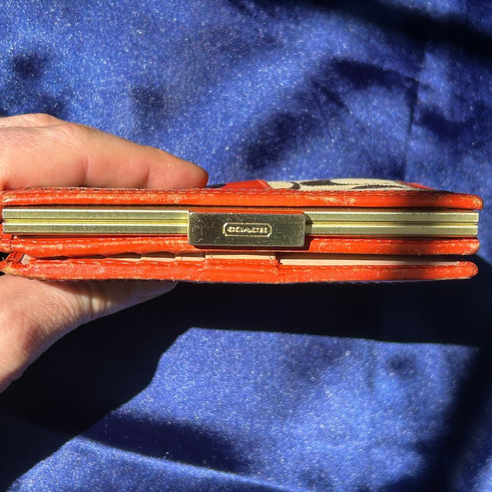 Coach Vintage Signature C Kiss-Lock Wallet, Orange Leather - Picture 11 of 13